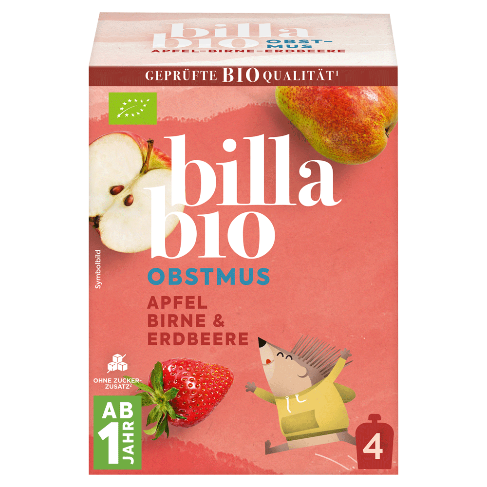 Bild: Billa Bio Quetschie Apfel Birne Erdbeere 4er Pack 