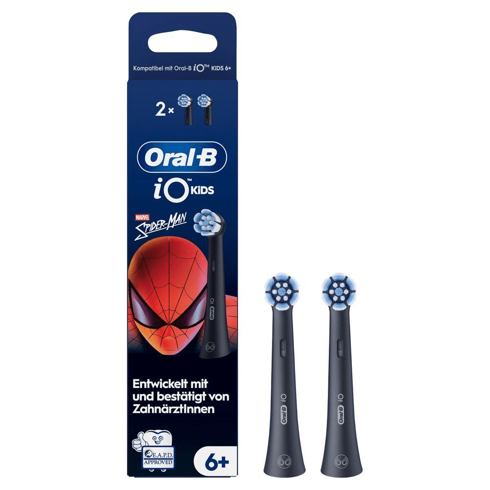 Oral-B iO Kids Aufsteckbürsten, 2er Packung, mit Spider-Man Design, entwickelt mit und bestätigt von Zahnärztinnen.;
