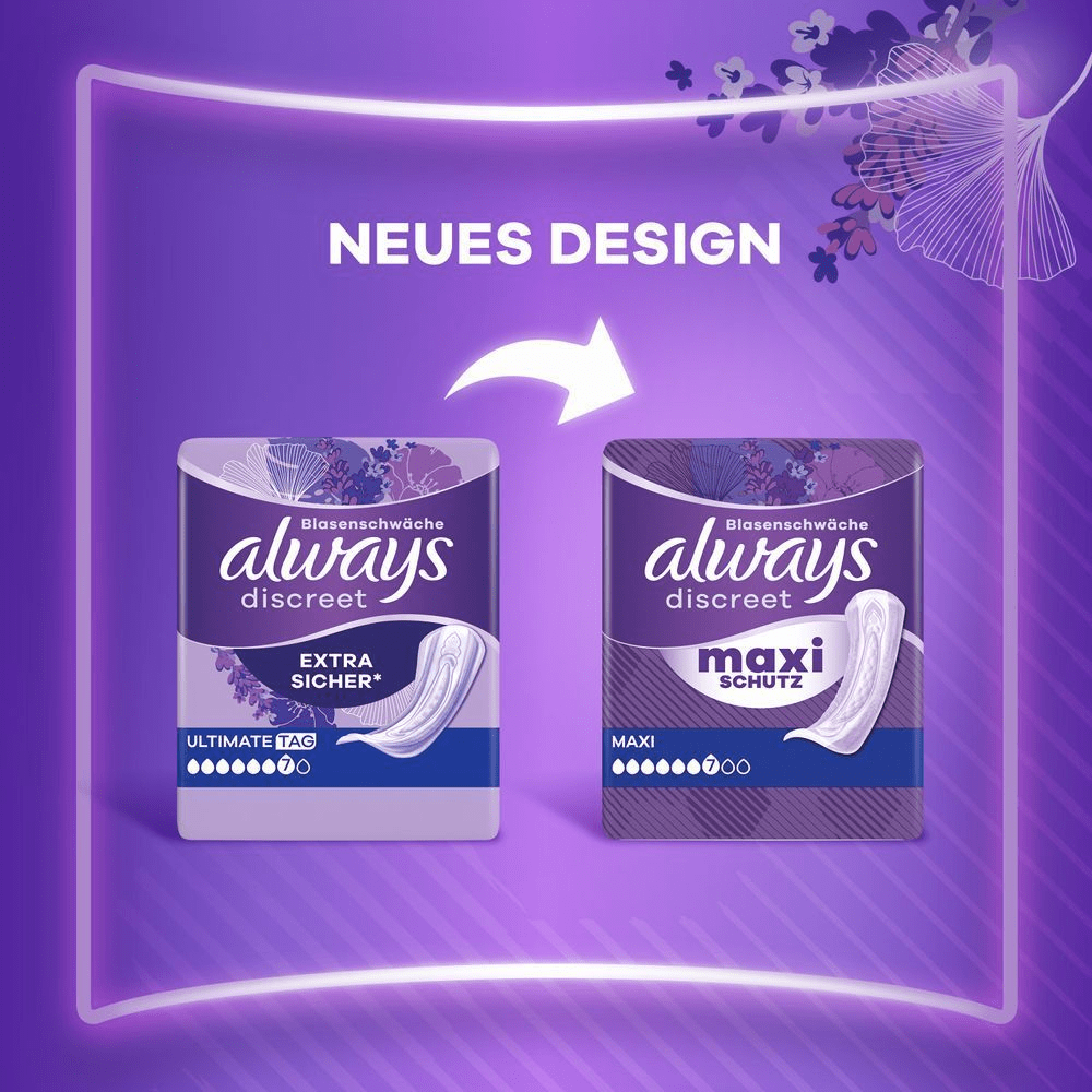 Vorherige Verpackung neben neuer Verpackung, um das neue Design zu verdeutlichen.