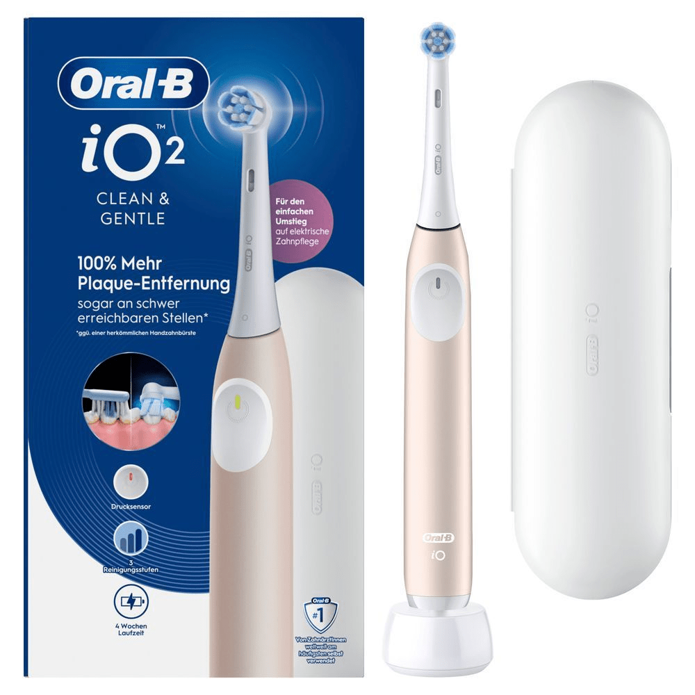 Oral-B iO2 CLEAN & GENTLE Zahnbürste, Verpackung mit 100% Plaque-Entfernung.