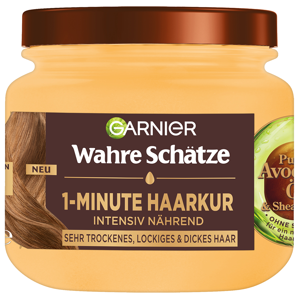 Bild: GARNIER Wahre Schätze 1-Minute Haarkur pures Avocado-Öl & Sheabutter 