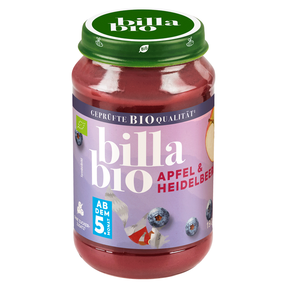 Bild: Billa Bio Gläschen Apfel & Heidelbeere