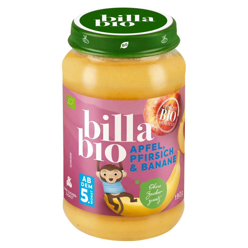 Bild: Billa Bio Gläschen Apfel Pfirsich & Banane 