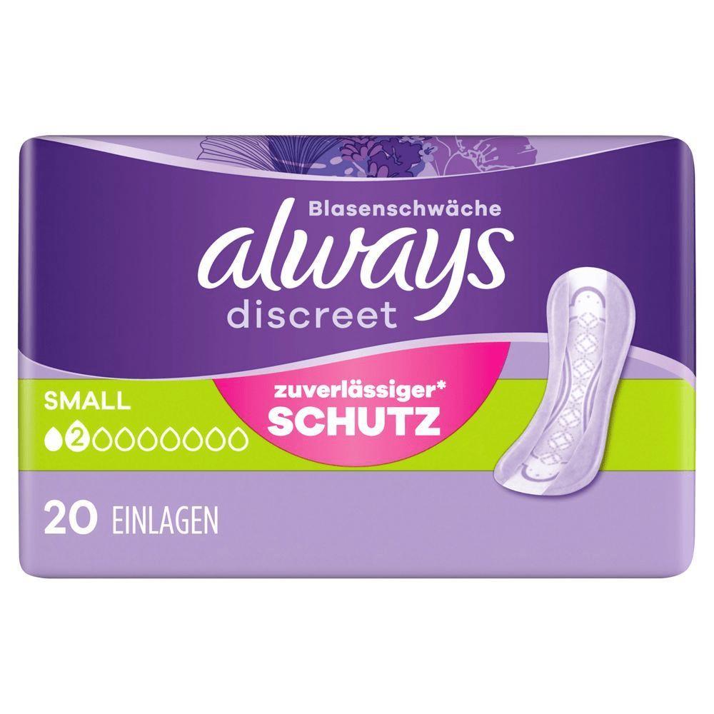 Always Discreet Einlagen für Blasenschwäche Verpackung, Größe Small, 2 Tropfen, 20 Stück, zuverlässiger Schutz