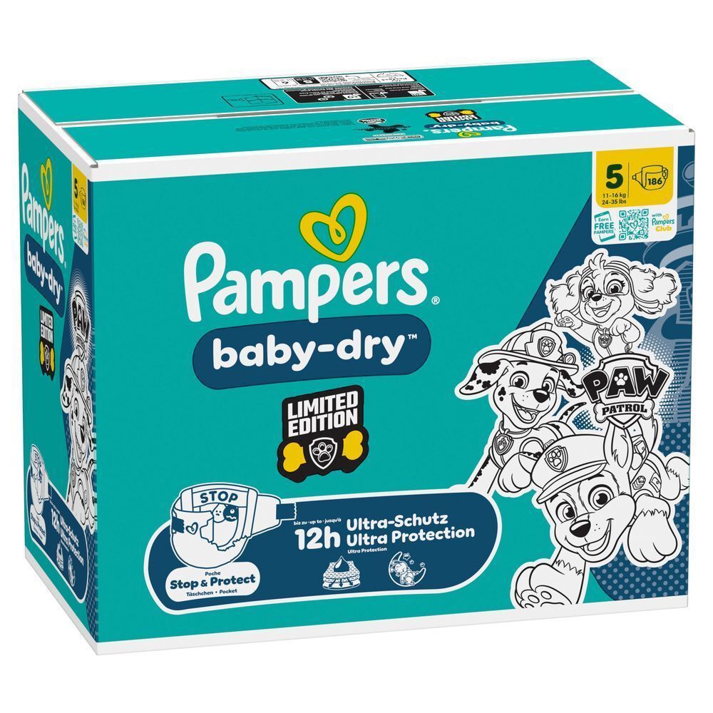 Bild: Pampers Baby-Dry Paw Patrol Edition Größe 5, 11kg-16kg, Monatsbox