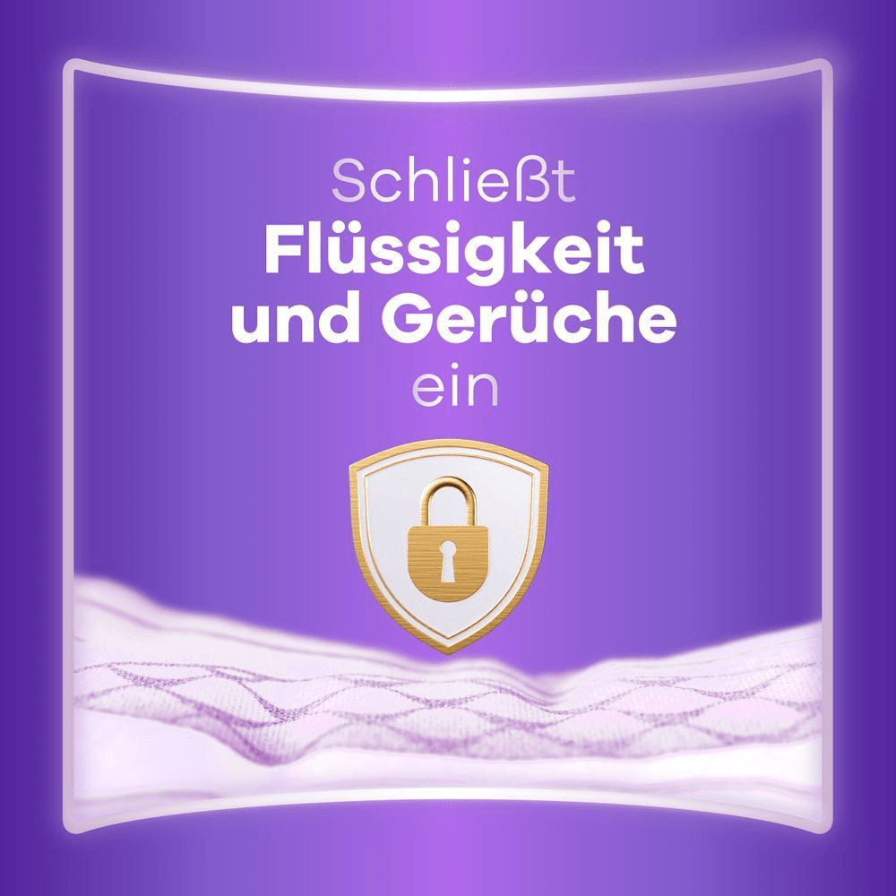 Schloss Symbol und Text "Schließt Flüssigkeit und Gerüche ein"