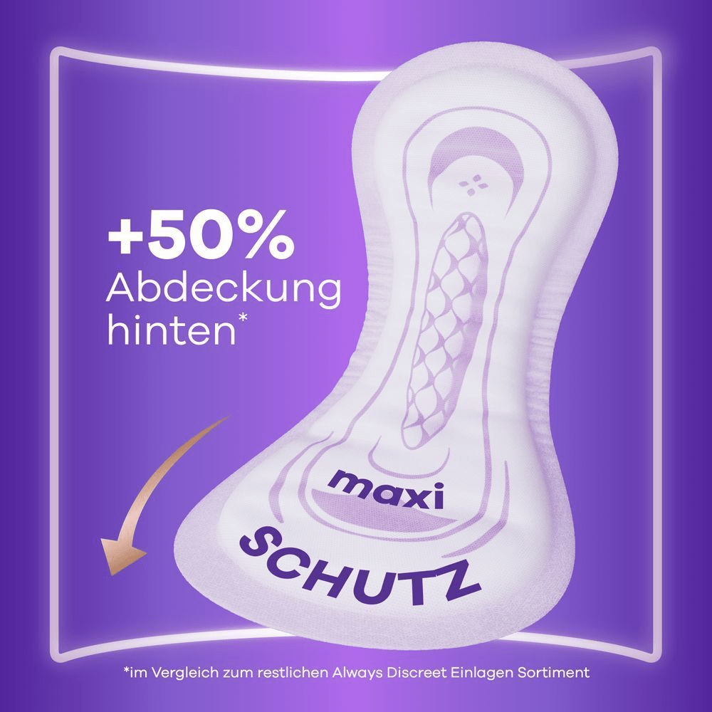 Always Discreet Einlage mit +50% mehr Abdeckung hinten im Verlgeich zum restlichen Discreet Einlagen