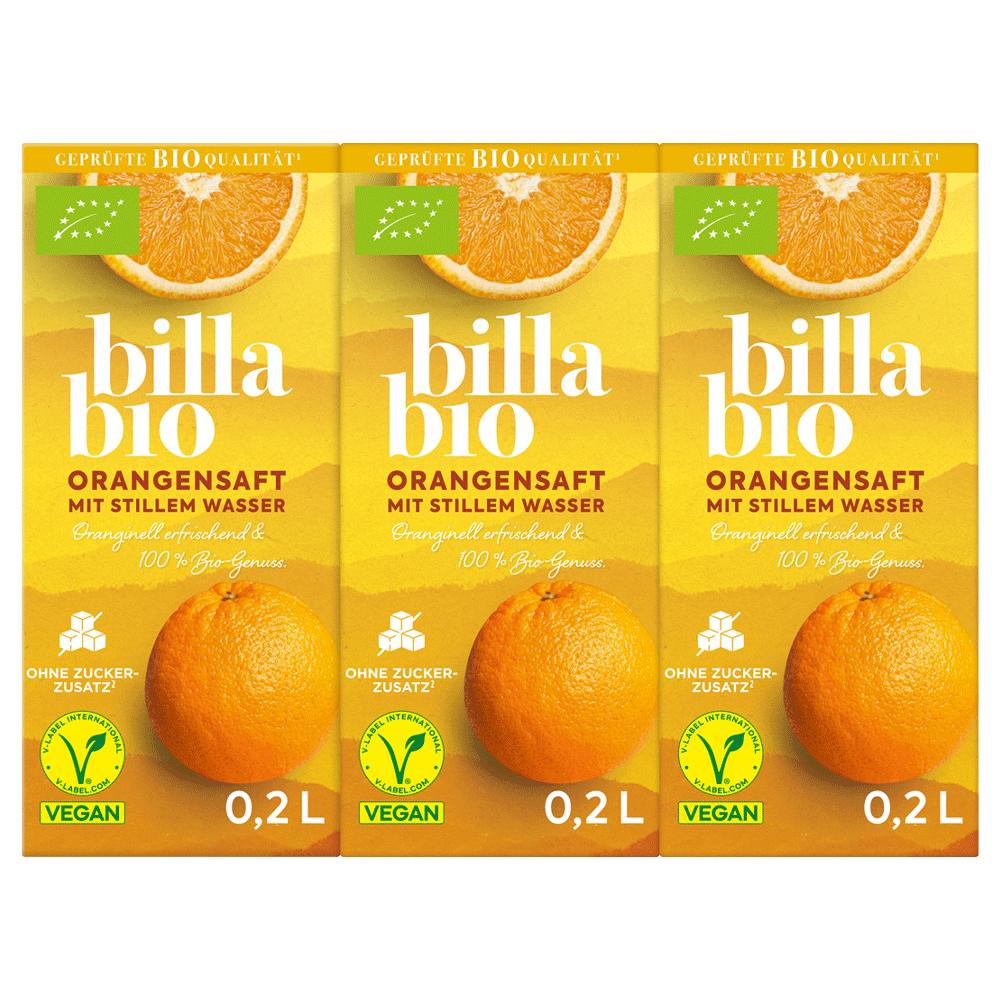 Bild: Billa Bio Orangensaft mit stillem Wasser (3x0,2L)