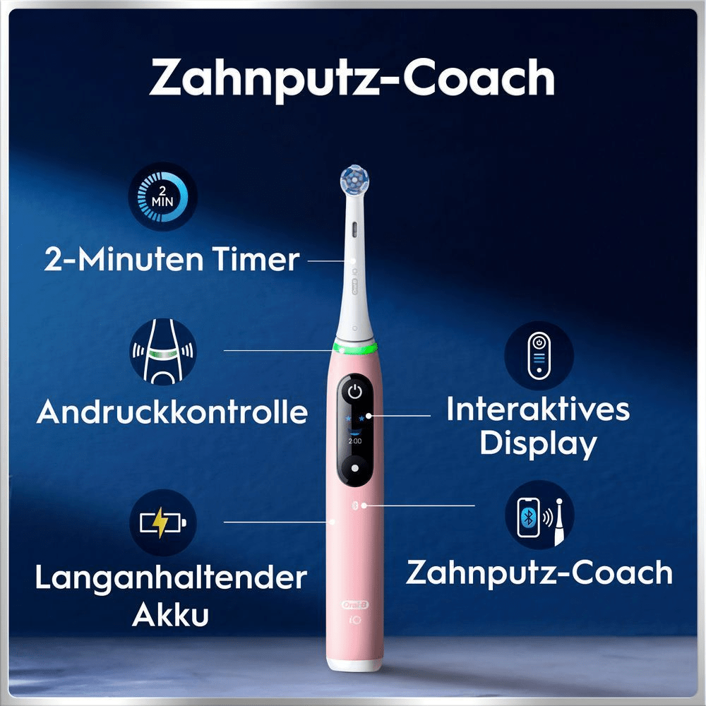 E-Zahnbürste mit Timer, Andruckkontrolle, Display, Akku und Zahnputz-Coach