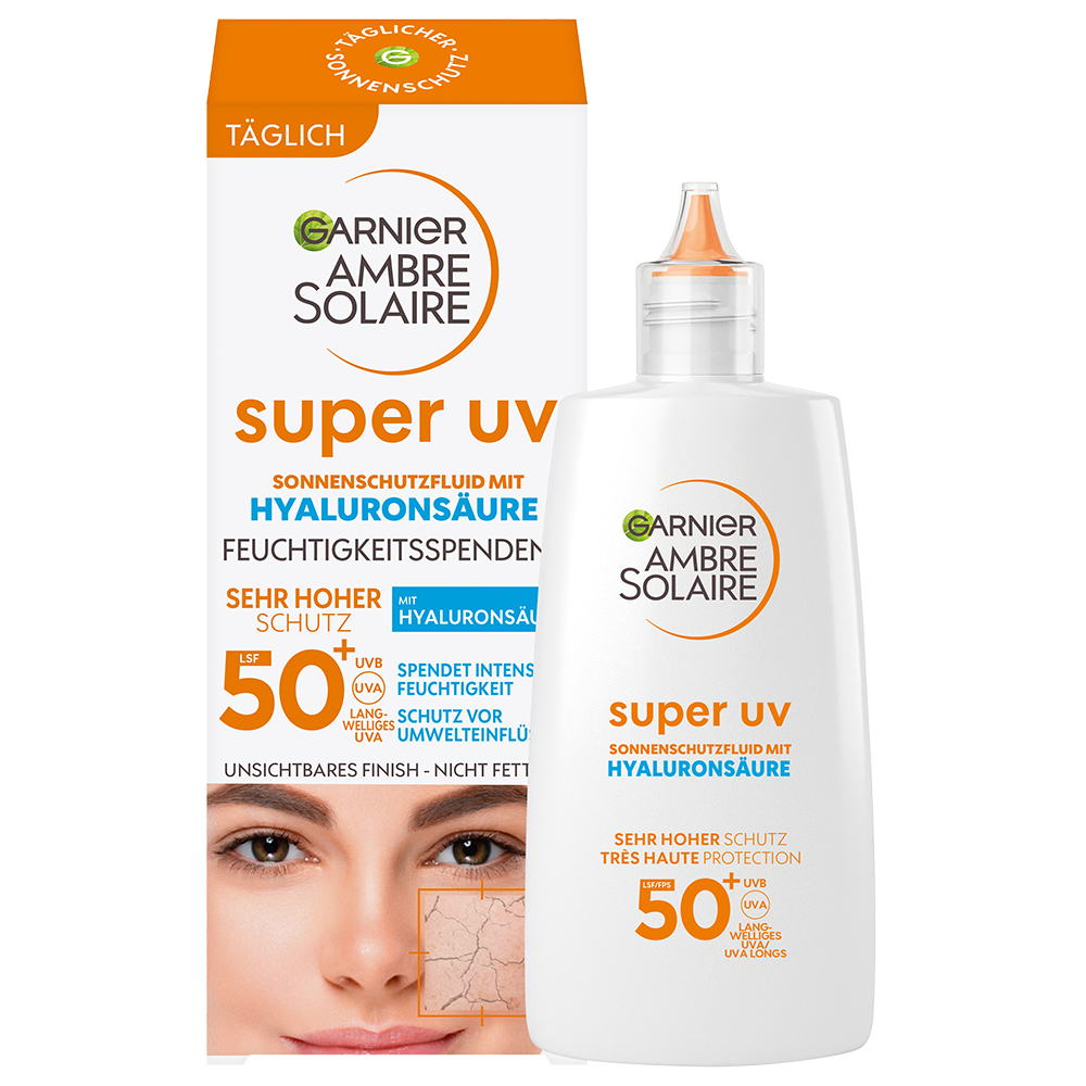 Bild: GARNIER AMBRE SOLAIRE Super UV Sonnenschutzfluid mit Hyaluronsäre LSF 50+