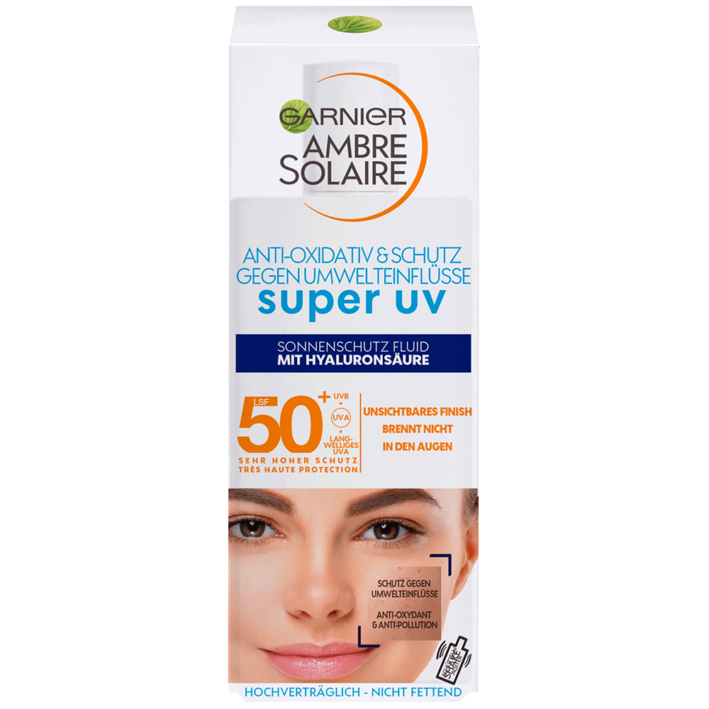 Bild: GARNIER AMBRE SOLAIRE Super UV Sonnenschutzfluid mit Hyaluronsäre LSF 50+