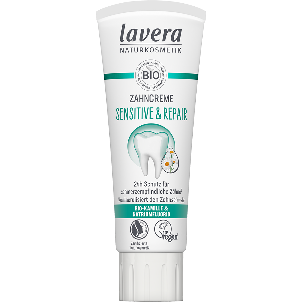 Bild: lavera Zahncreme Sensitive und Repair Bio-Kamille und Natriumfluorid