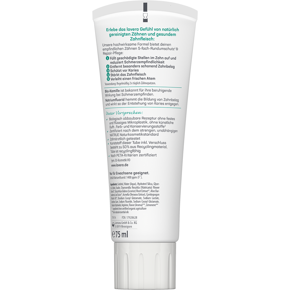 Bild: lavera Zahncreme Sensitive und Repair Bio-Kamille und Natriumfluorid