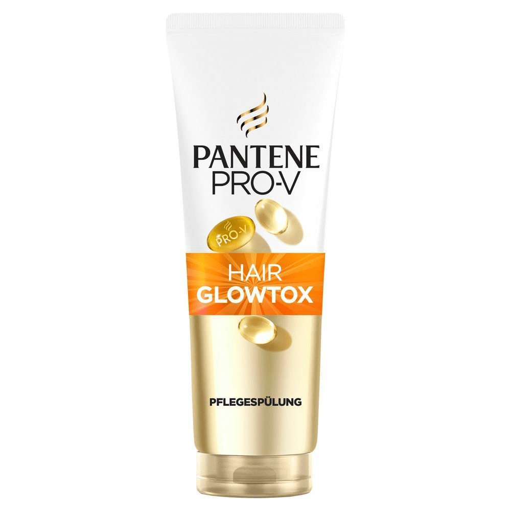 Pantene Pro-V Pflegespülung in Tube, mit Hair Glowtox Aufschrift.