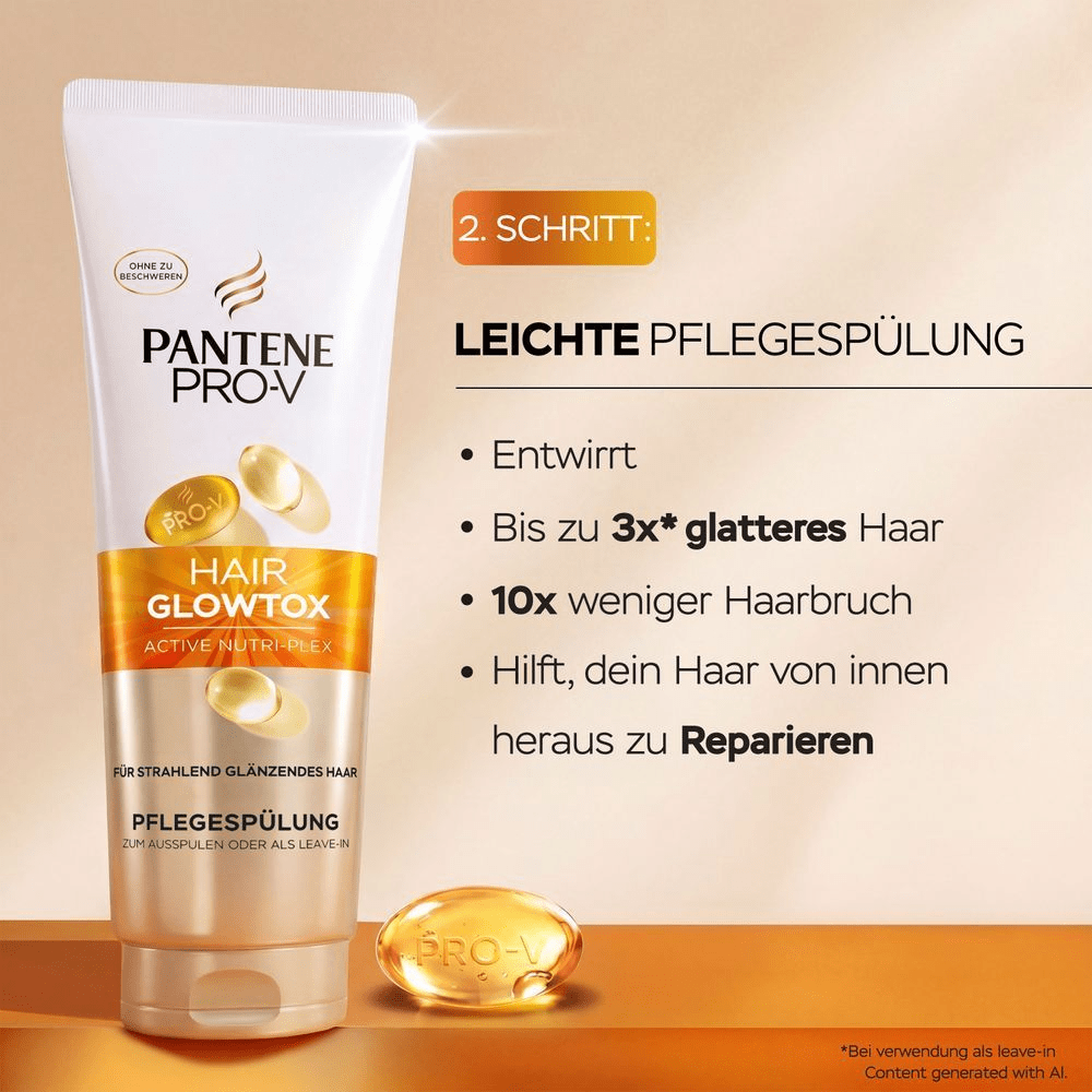 Pantene Pro-V Hair Glowtox Pflegespülung: 3x glatteres Haar & 10x weniger Haarbruch.