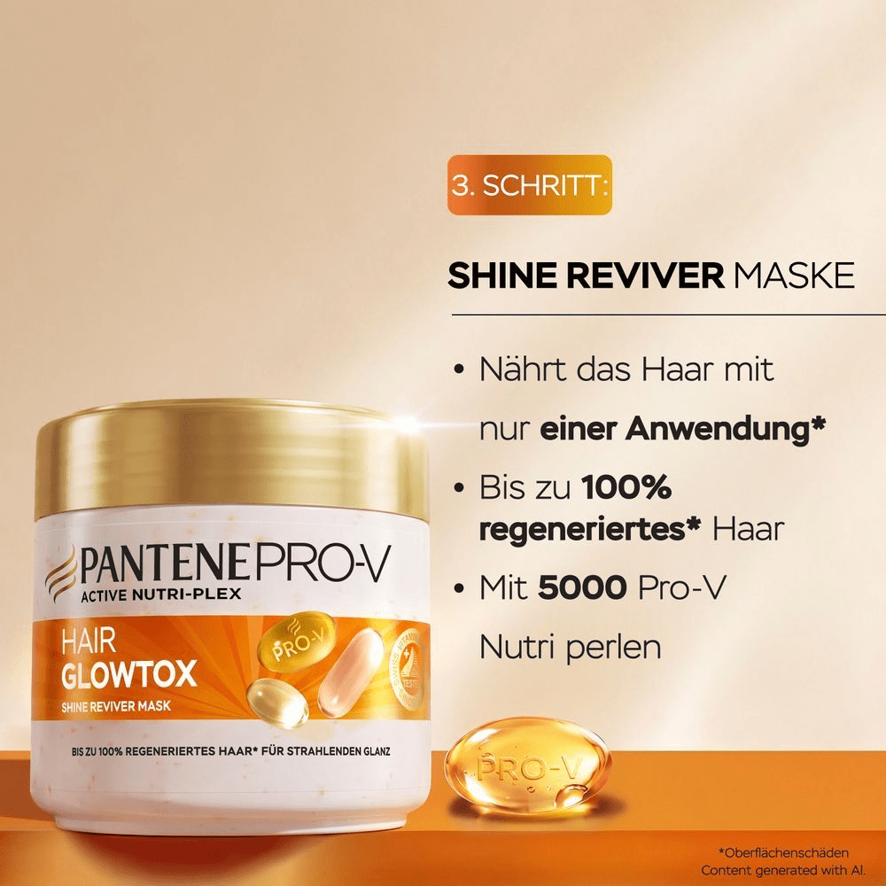 Pantene Pro-V Hair Glowtox Shine Reviver Maske: Bis zu 100% regeneriertes Haar.