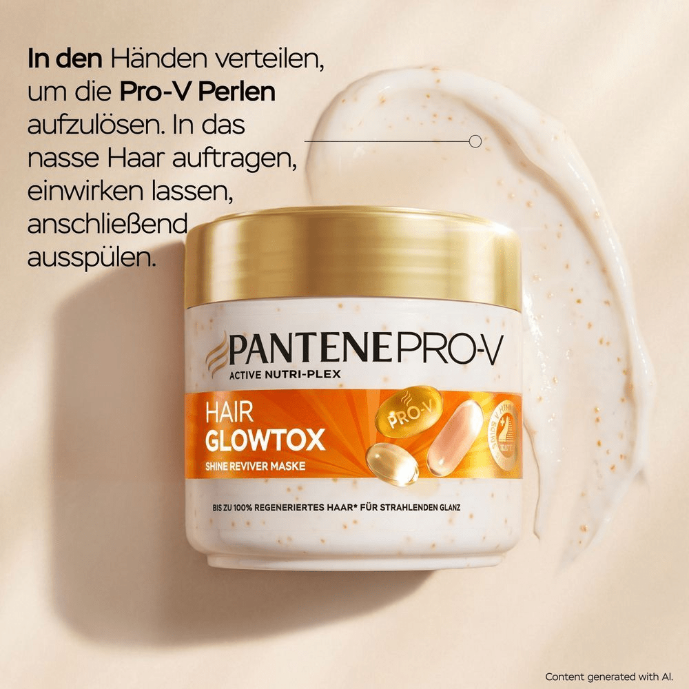 Pantene Pro-V Hair Glowtox Shine Reviver Maske für 100% regeneriertes Haar & strahlenden Glanz.