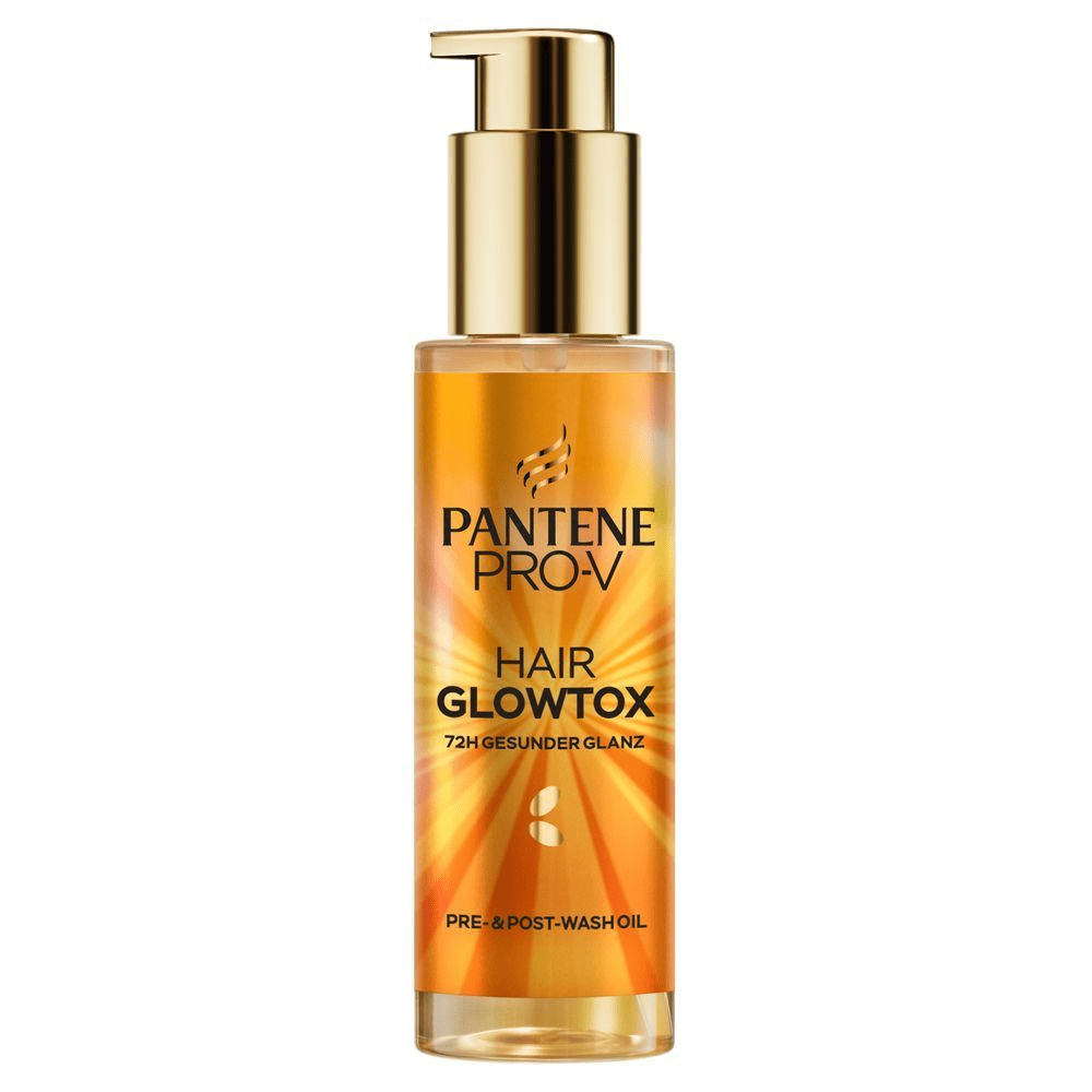 Pantene Pro-V Hair Glowtox Pre- & Post-Wash Oil, betont 72H Gesunder Glanz.