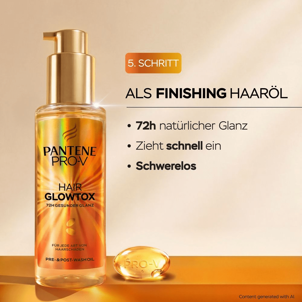 Pantene Pro-V Hair Glowtox Öl als Finishing Haaröl für 72h natürlichen Glanz.