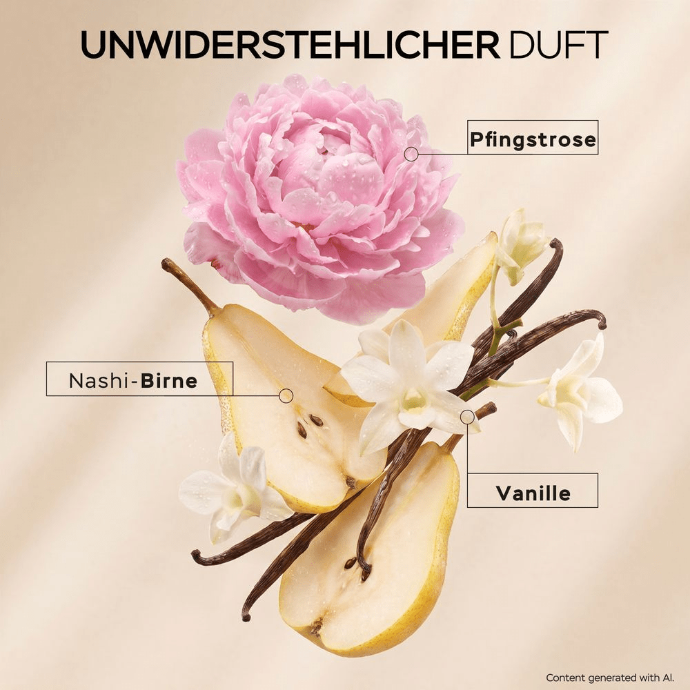 Pfingstrose, Nashi-Birne, Vanille für den unwiderstehlichen Duft des Pantene Pro-V Shampoos.