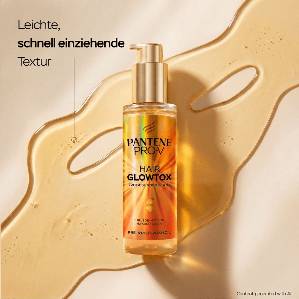 Pantene Pro-V Hair Glowtox Öl mit leichter, schnell einziehender Textur.