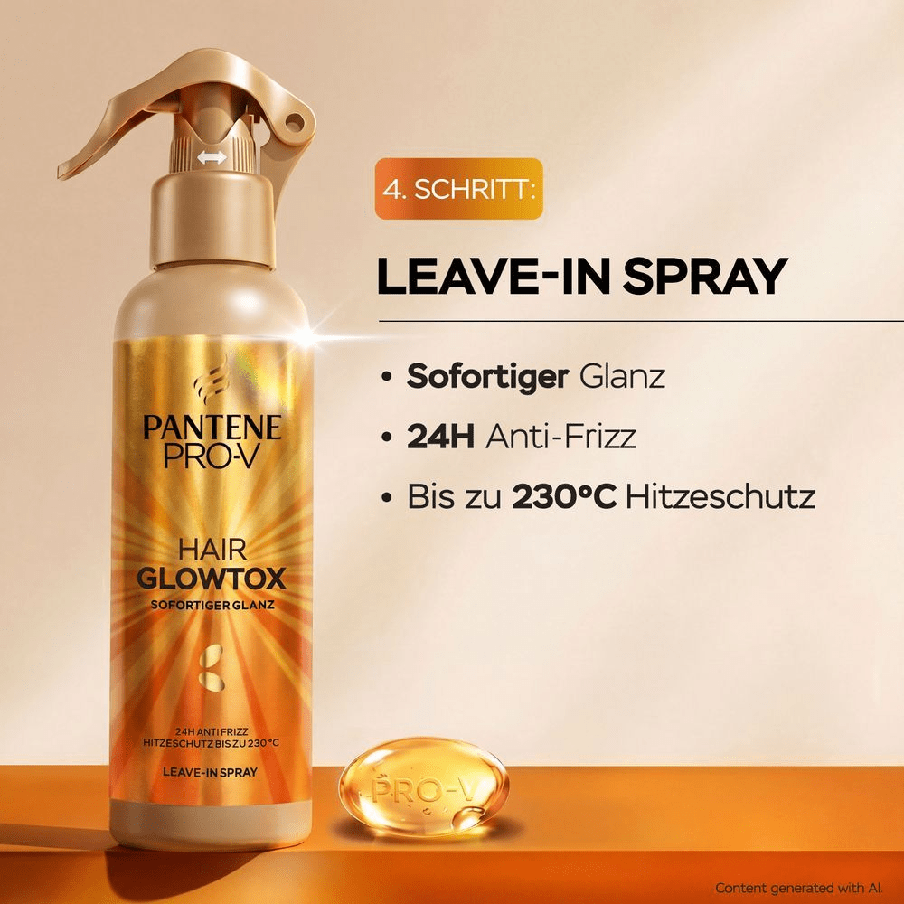 Pantene Pro-V Hair Glowtox Leave-in Spray für Glanz, Anti-Frizz & Hitzeschutz bis 230°C.